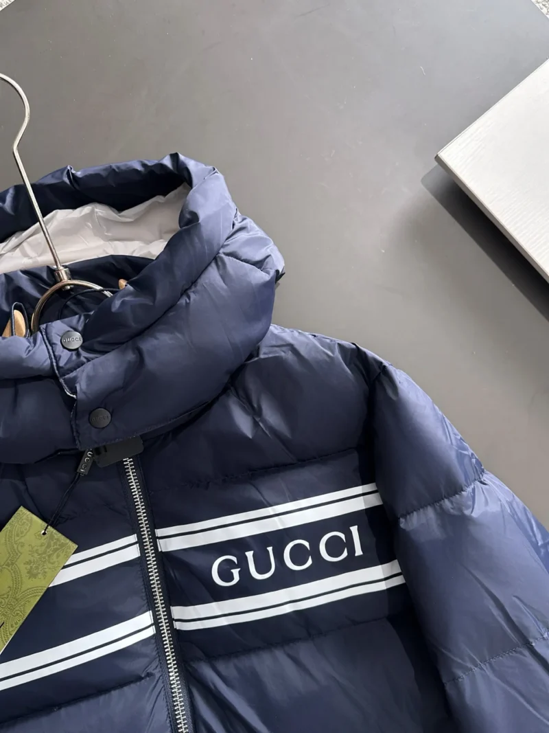 Replica Gucci Short Down Jacket Navy Blue Hooded Reps - RepLuxe