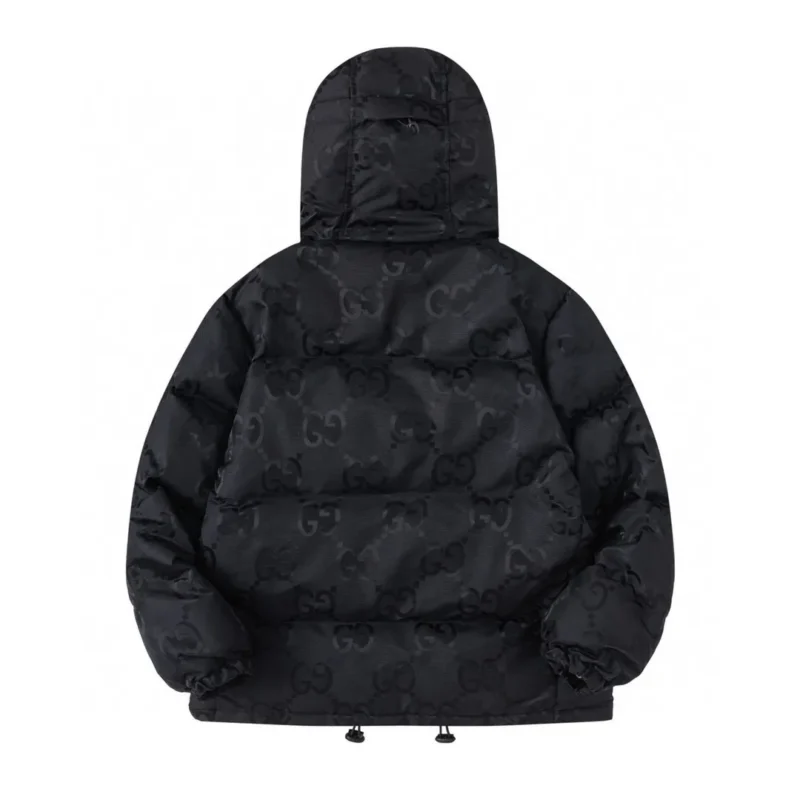 Replica Gucci Monogram Down Jacket Black Hooded Reps - RepLuxe
