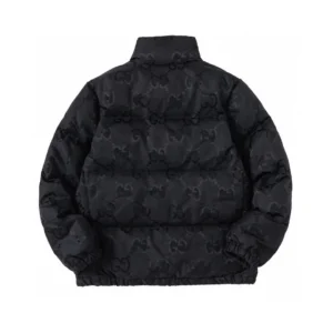 Replica Gucci Monogram Down Jacket Black Snap Button Reps - RepLuxe