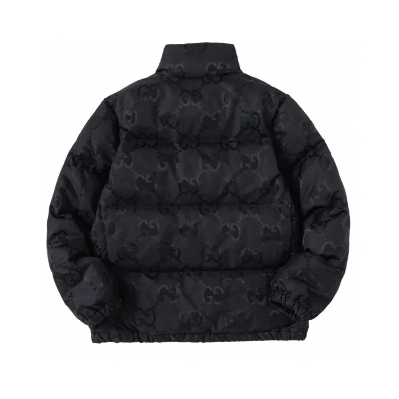 Replica Gucci Monogram Down Jacket Black Snap Button Reps - RepLuxe
