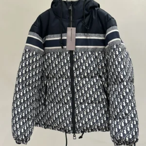 Replica Dior Classic Houndstooth Down Jacket Blue White Reps - RepLuxe