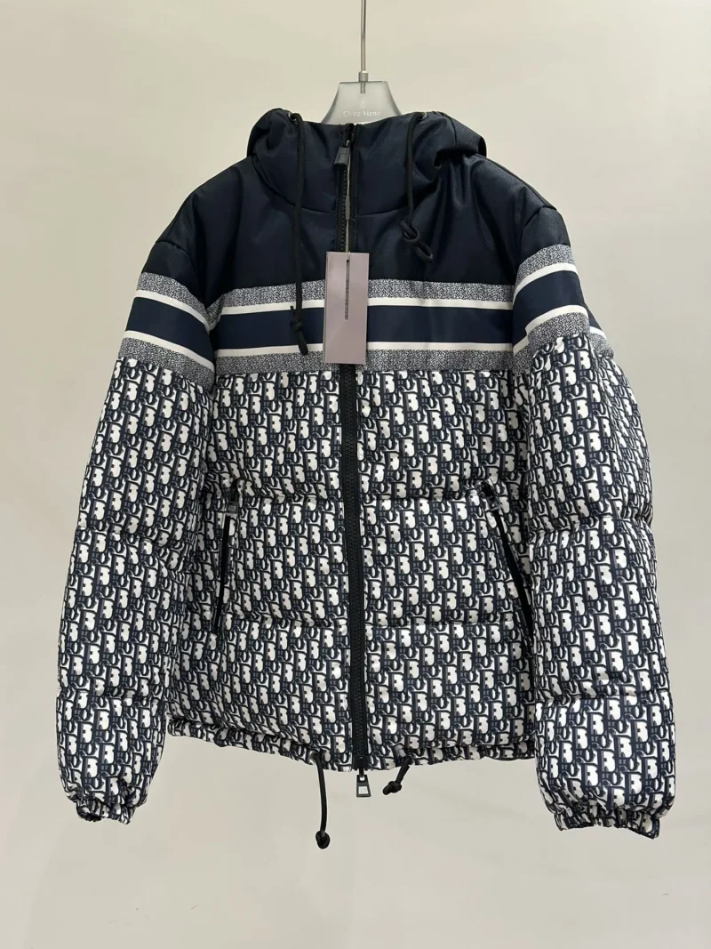 Replica Dior Classic Houndstooth Down Jacket Blue White Reps - RepLuxe