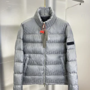 Replica Dior Oblique Down Jacket Grey Stand Collar Reps - RepLuxe