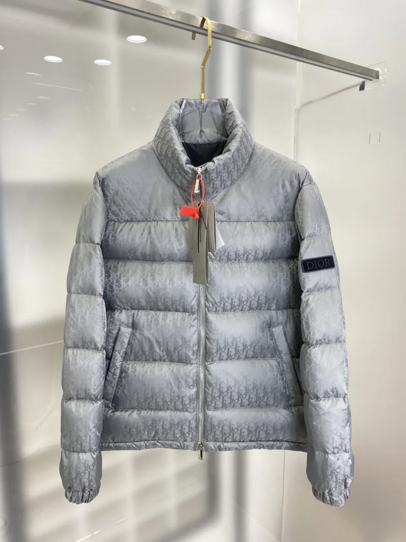 Replica Dior Oblique Down Jacket Grey Stand Collar Reps - RepLuxe