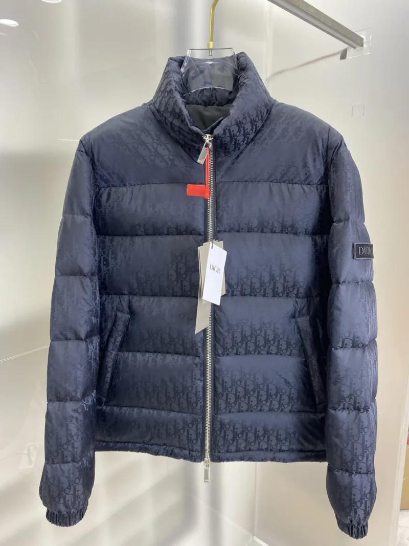 Replica Dior Oblique Down Jacket Navy Blue Stand Collar Reps - RepLuxe