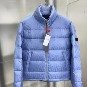 Replica Dior Oblique Down Jacket Blue Stand Collar Reps - RepLuxe
