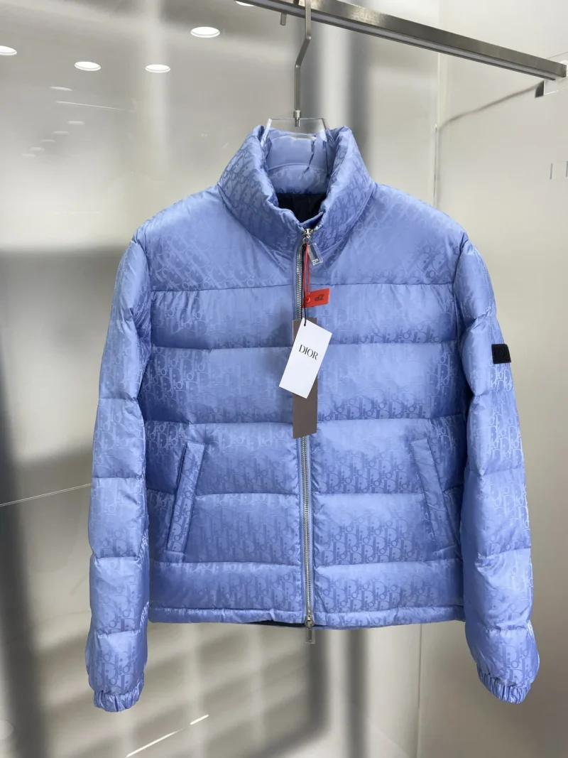 Replica Dior Oblique Down Jacket Blue Stand Collar Reps - RepLuxe