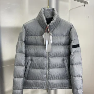 Replica Dior Oblique Down Jacket Grey Stand Collar Reps - RepLuxe