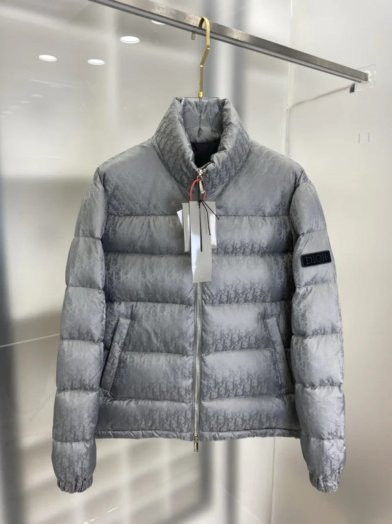 Replica Dior Oblique Down Jacket Grey Stand Collar Reps - RepLuxe