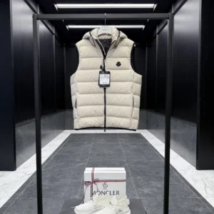 Replica Moncler Valmasque Down Vest Beige Hooded Reps - RepLuxe