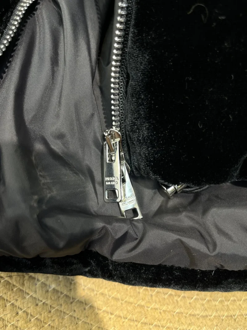 Replica Prada Velvet Down Jacket Black Hooded Reps - RepLuxe