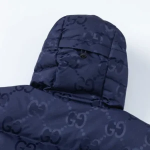 Replica Gucci GG Canvas Hooded Down Vest Navy Blue Reps - RepLuxe