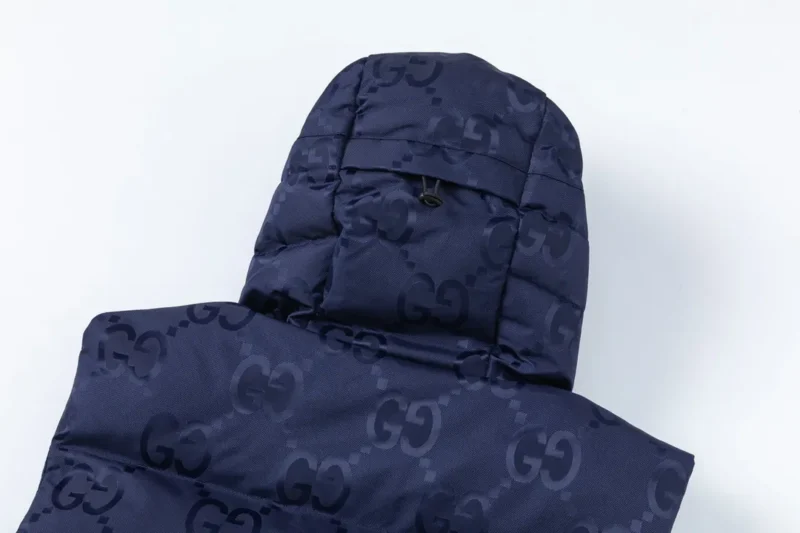 Replica Gucci GG Canvas Hooded Down Vest Navy Blue Reps - RepLuxe
