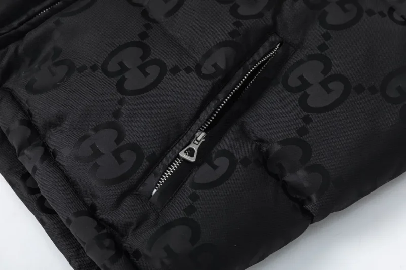 Replica Gucci Monogram Down Jacket Black Hooded Reps - RepLuxe