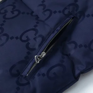 Replica Gucci GG Canvas Hooded Down Vest Navy Blue Reps - RepLuxe