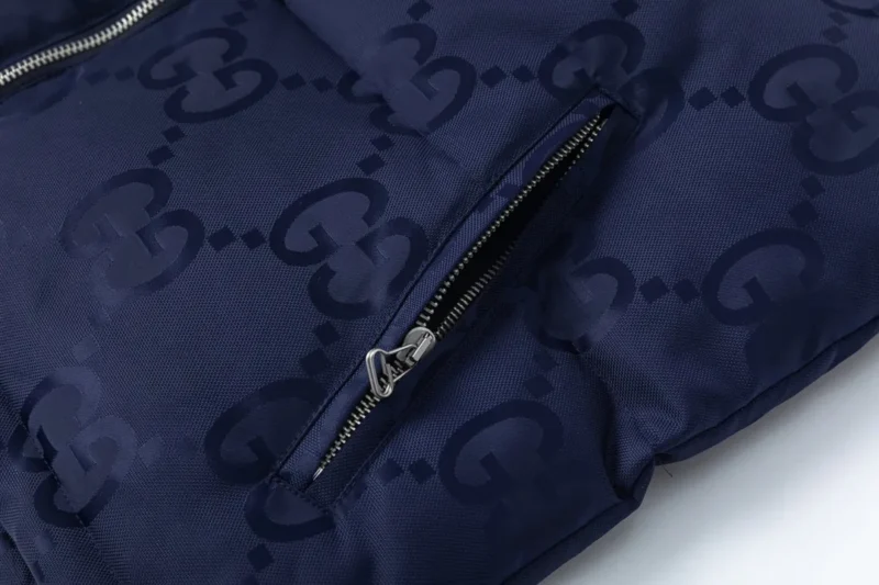 Replica Gucci GG Canvas Hooded Down Vest Navy Blue Reps - RepLuxe
