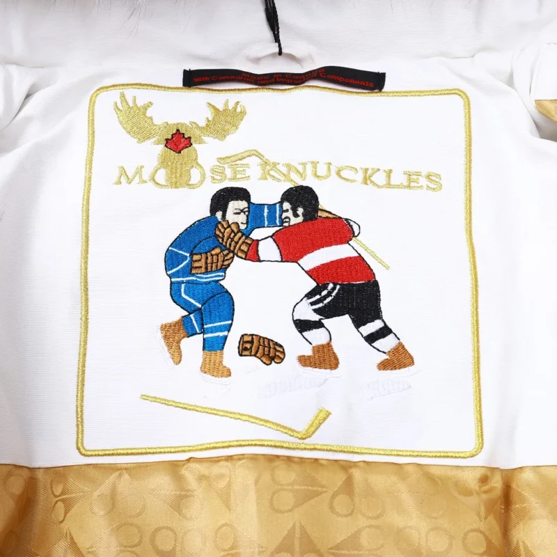 Replica Moose Knuckles Gold Scissor Down Jacket White Reps - RepLuxe