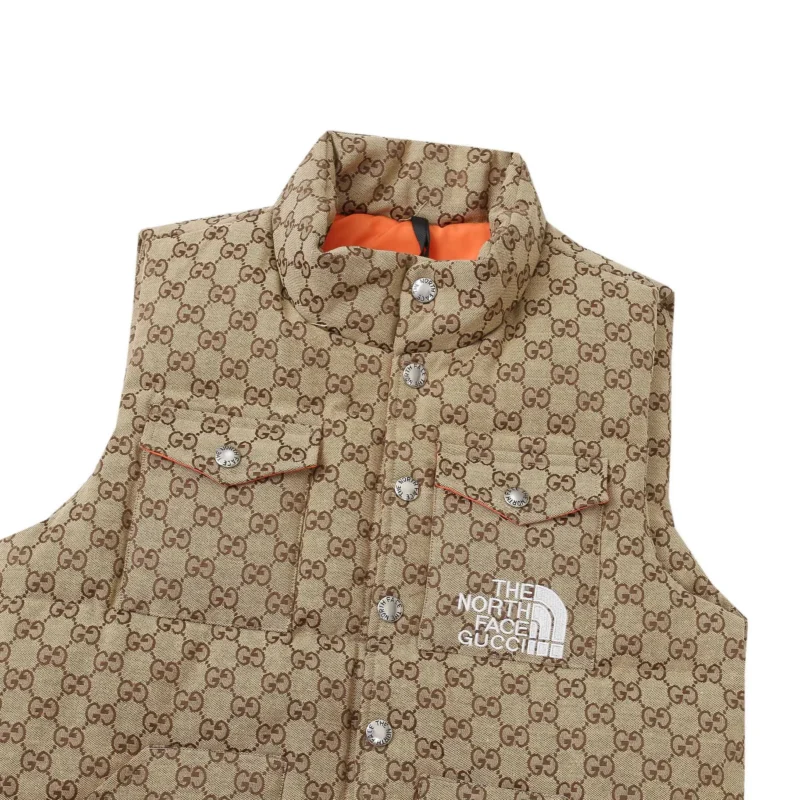 Replica THE NORTH FACE GUCCI Down Vest Beige GG Reps - RepLuxe