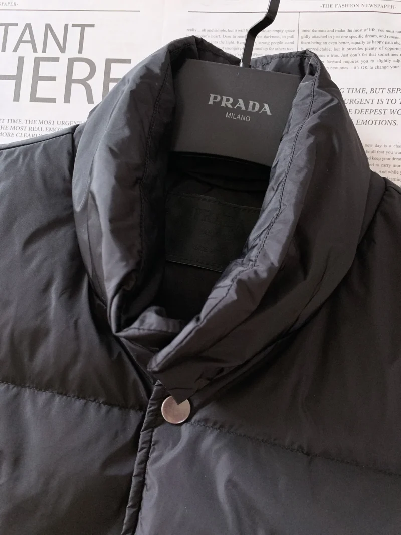 Replica Prada Down Vest Black Stand Collar Reps - RepLuxe