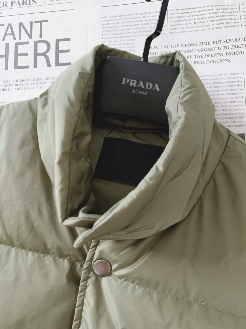 Replica Prada Down Vest Olive Green Stand Collar Reps - RepLuxe