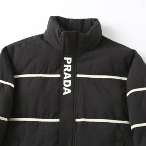 Replica Prada Striped Logo Down Jacket Black Unisex Reps - RepLuxe