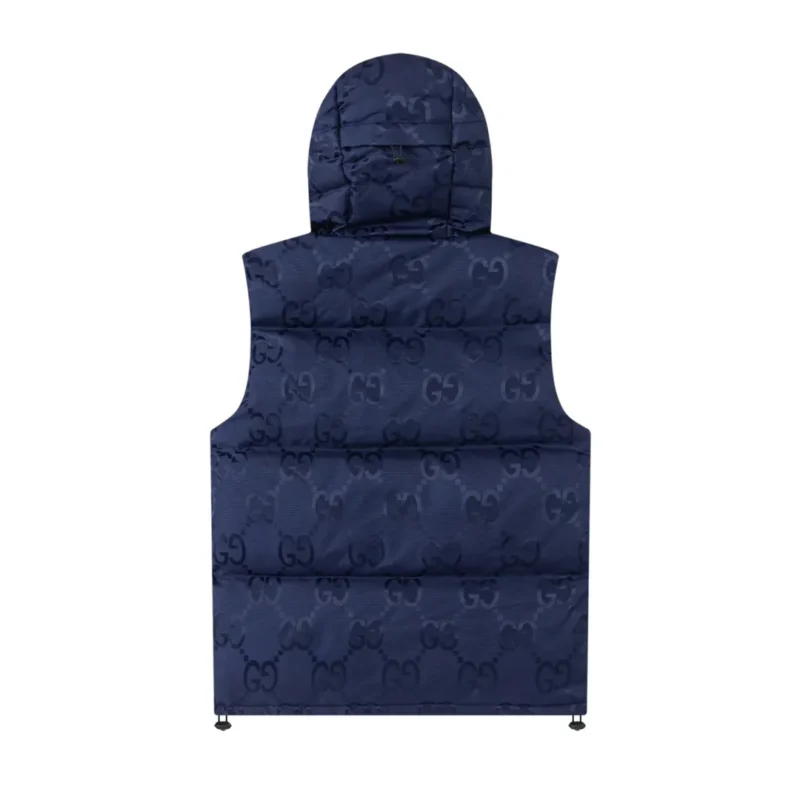 Replica Gucci GG Canvas Hooded Down Vest Navy Blue Reps - RepLuxe