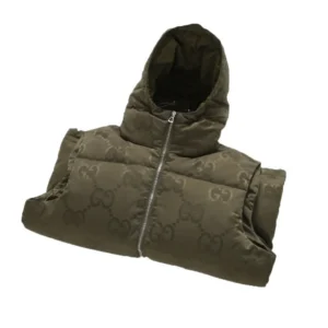 Replica Gucci GG Canvas Hooded Down Vest Olive Green Reps - RepLuxe