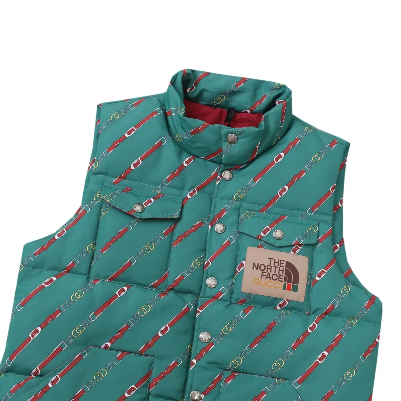 Replica THE NORTH FACE GUCCI Down Vest Green Print Reps - RepLuxe