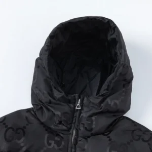 Replica Gucci Monogram Down Jacket Black Hooded Reps - RepLuxe