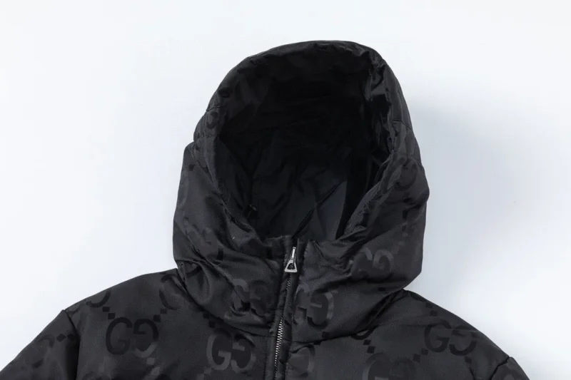 Replica Gucci Monogram Down Jacket Black Hooded Reps - RepLuxe