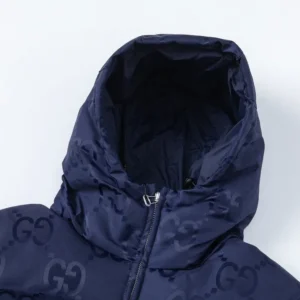 Replica Gucci Monogram Down Jacket Blue Hooded Reps - RepLuxe