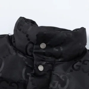 Replica Gucci Monogram Down Jacket Black Snap Button Reps - RepLuxe