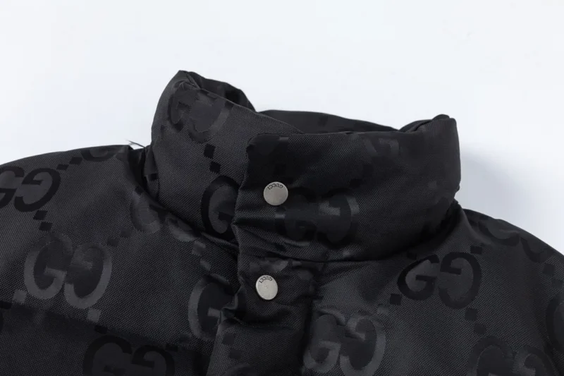 Replica Gucci Monogram Down Jacket Black Snap Button Reps - RepLuxe