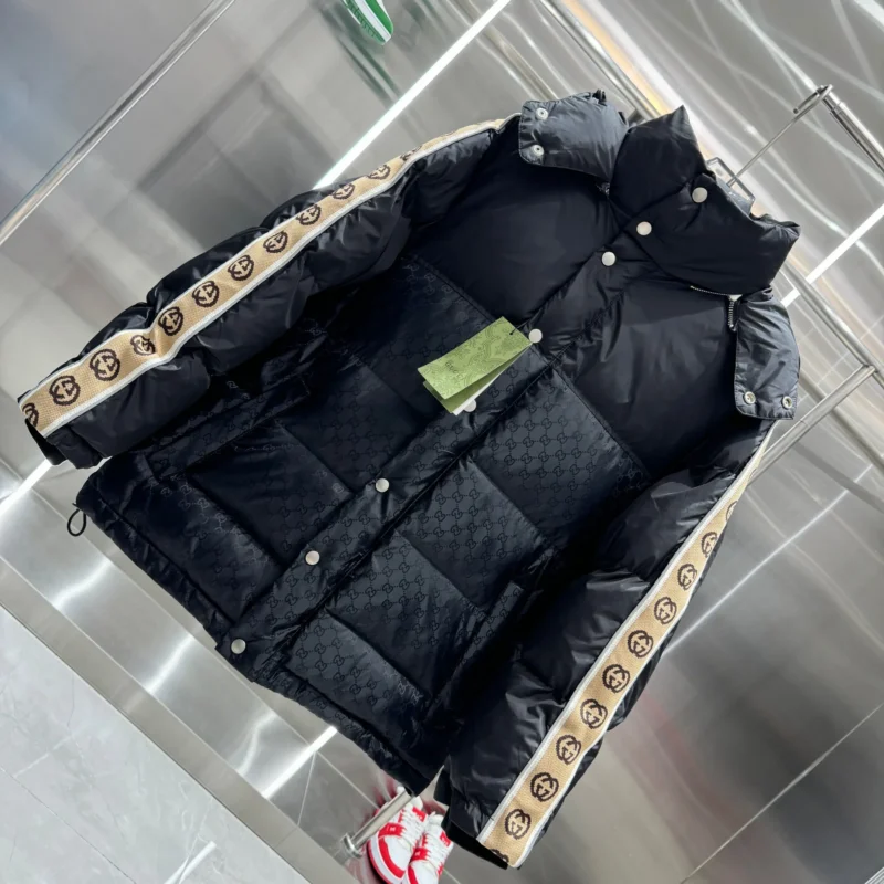 Replica Gucci GG Down Jacket Black with Beige Trim Reps - RepLuxe