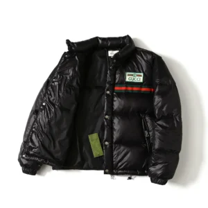 Replica Gucci Logo Tape Down Jacket Black Puffer Reps - RepLuxe