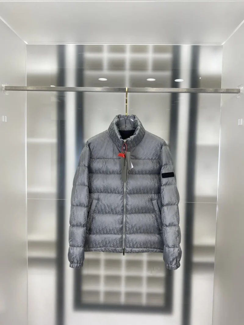 Replica Dior Oblique Down Jacket Grey Stand Collar Reps - RepLuxe