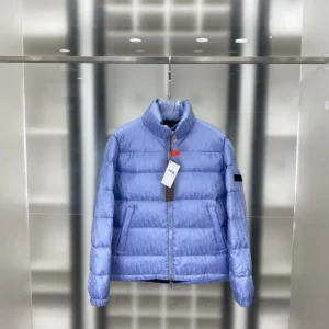 Replica Dior Oblique Down Jacket Blue Stand Collar Reps - RepLuxe