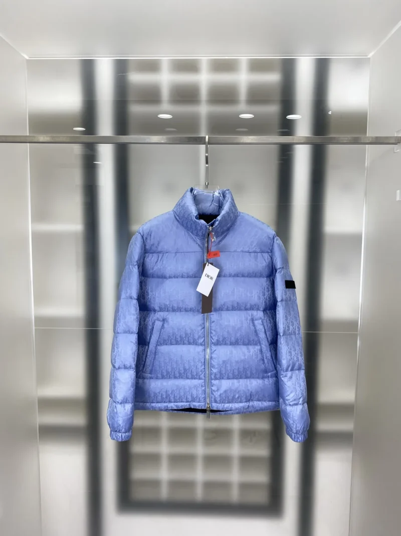 Replica Dior Oblique Down Jacket Blue Stand Collar Reps - RepLuxe