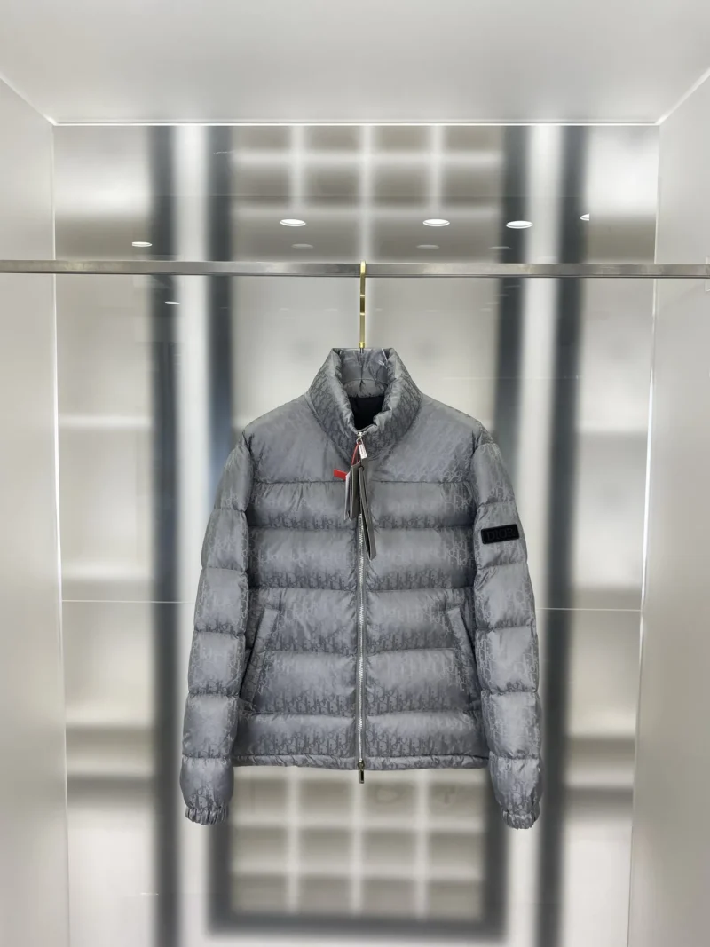 Replica Dior Oblique Down Jacket Grey Stand Collar Reps - RepLuxe