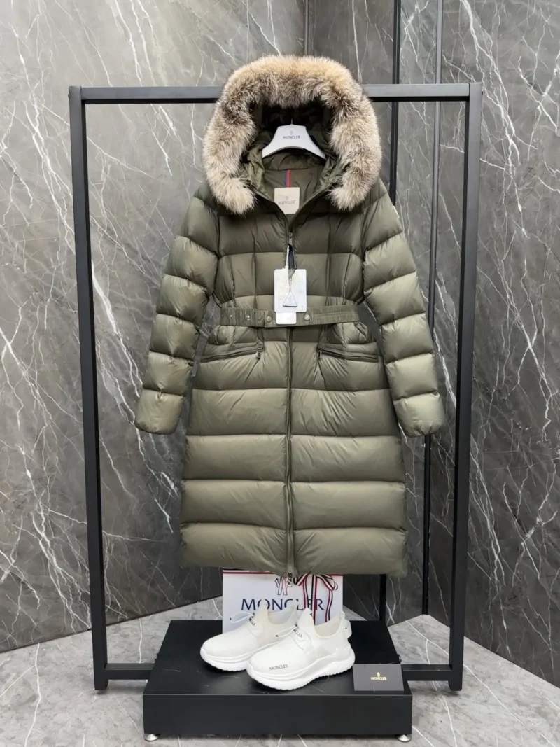 Replica Moncler Boedic Down Jacket Olive Green Long Reps - RepLuxe