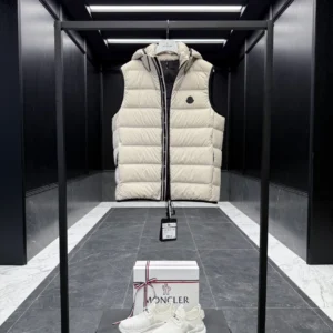 Replica Moncler Valmasque Down Vest Beige Hooded Reps - RepLuxe