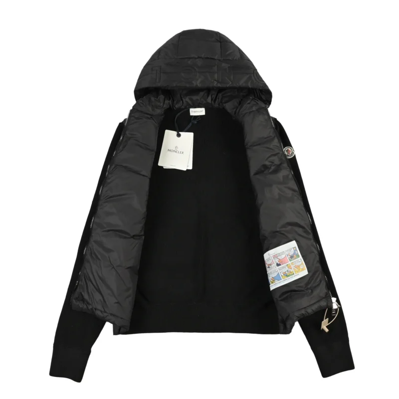 Replica Moncler Knit Letter Hooded Jacket Black Reps - RepLuxe