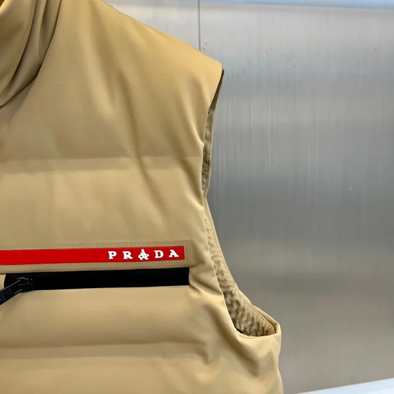 Replica Prada Down Vest Beige Stand Collar Style Reps - RepLuxe