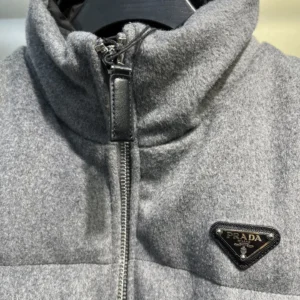 Replica Prada Logo Wool Down Vest Gray Sleeveless Reps - RepLuxe