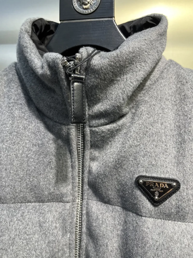 Replica Prada Logo Wool Down Vest Gray Sleeveless Reps - RepLuxe