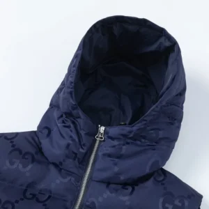 Replica Gucci GG Canvas Hooded Down Vest Navy Blue Reps - RepLuxe