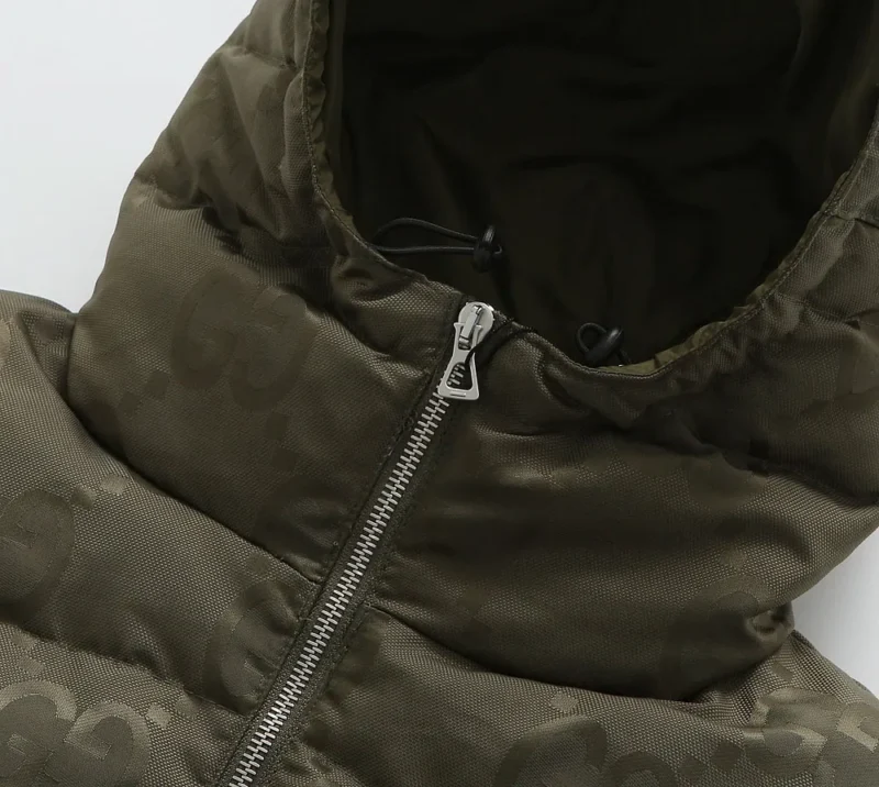 Replica Gucci GG Canvas Hooded Down Vest Olive Green Reps - RepLuxe