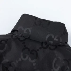Replica Gucci Monogram Down Jacket Black Snap Button Reps - RepLuxe