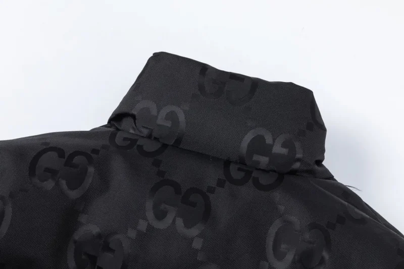 Replica Gucci Monogram Down Jacket Black Snap Button Reps - RepLuxe