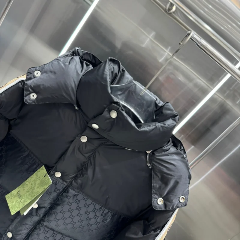 Replica Gucci GG Down Jacket Black with Beige Trim Reps - RepLuxe